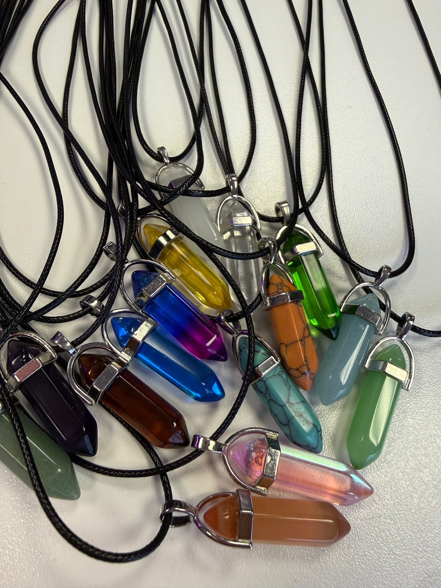 Crystal Point Pendant with Black Necklace