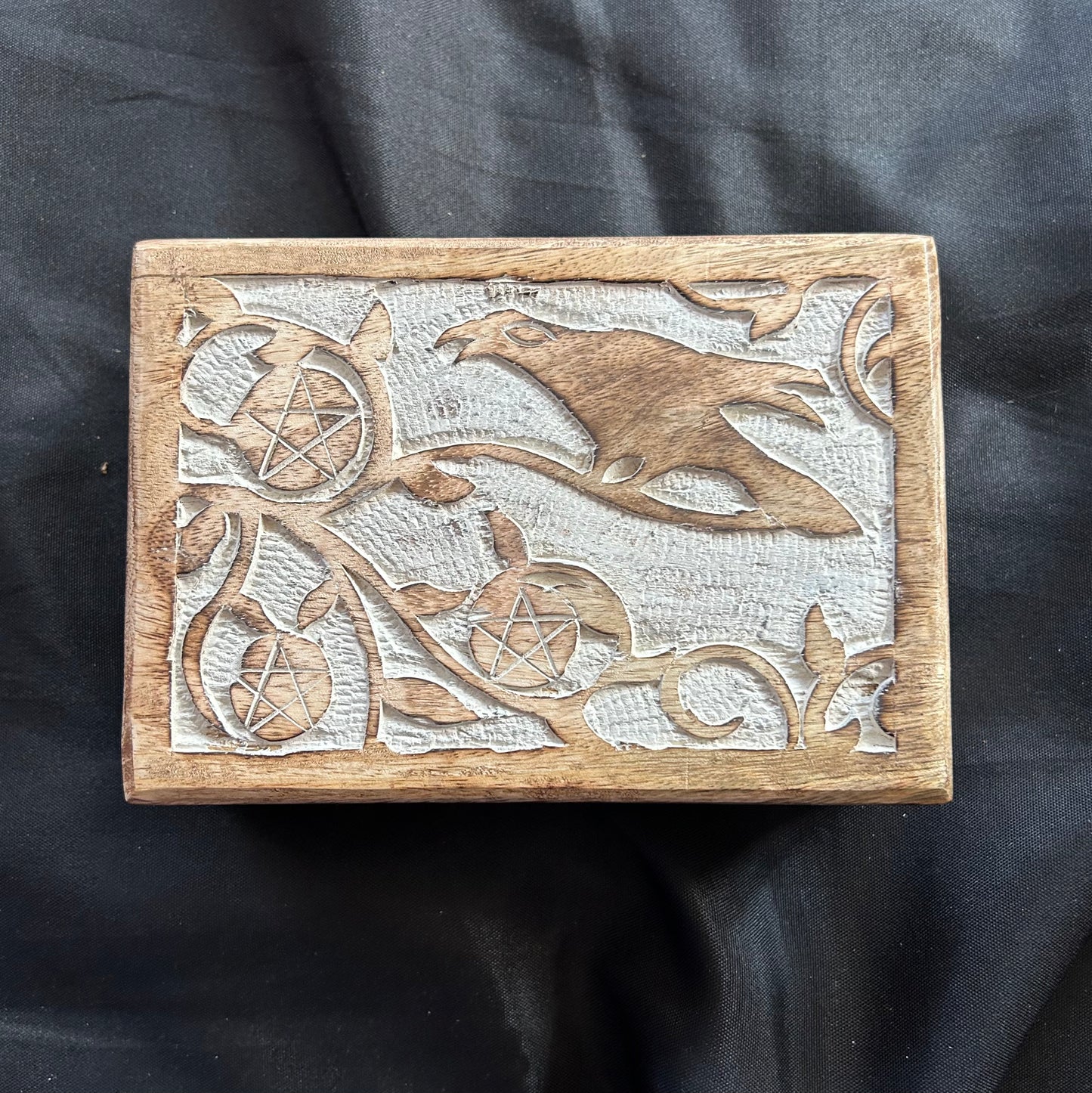 Large Carved Wood Box with Velvet Lining