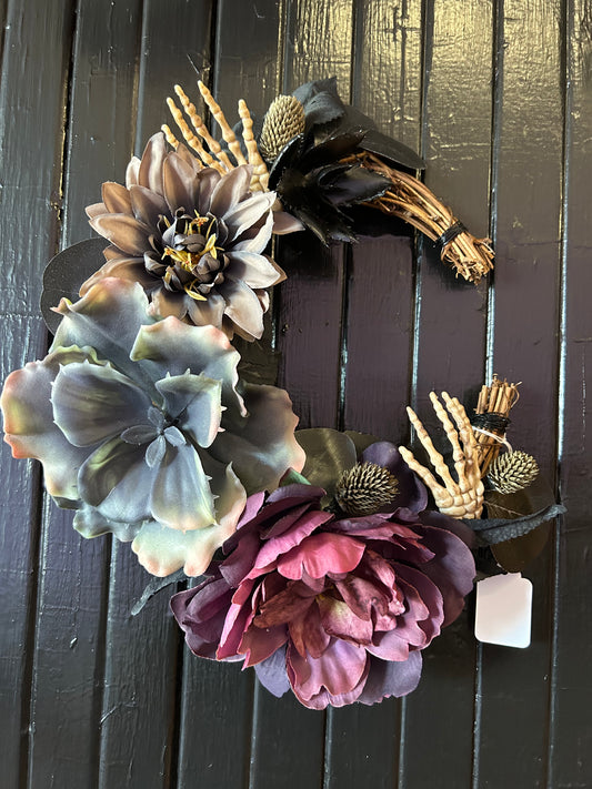 Skeleton Hands Crescent Wreath