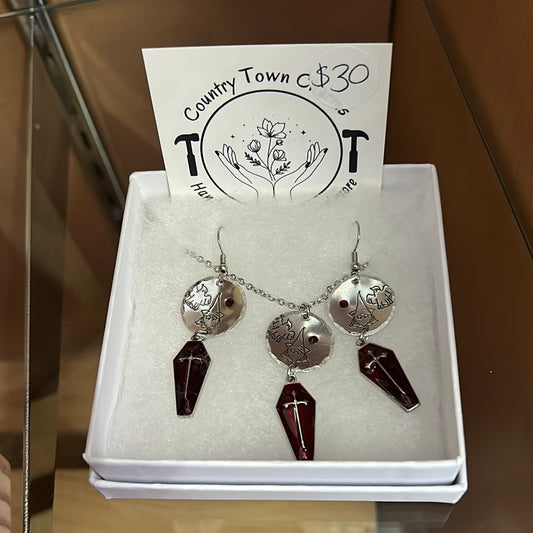 Coffin Earring and Necklace Set