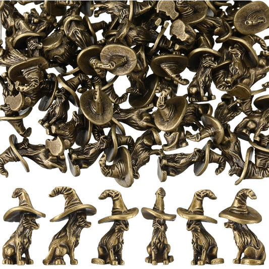 Mini Brass Cat in Witch Hat