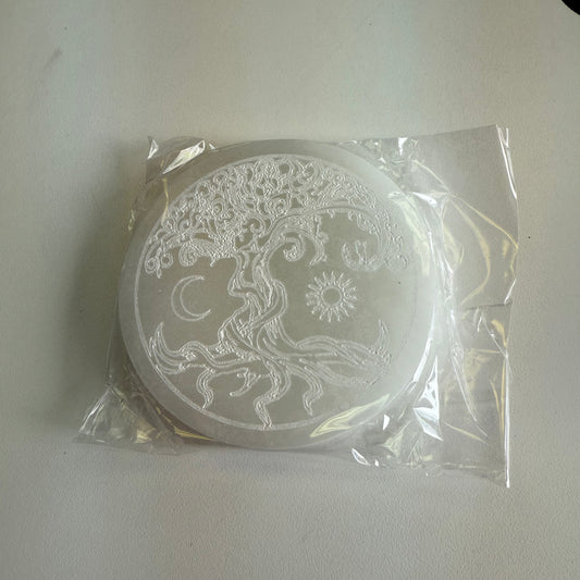 Round Selenite Etched Plate