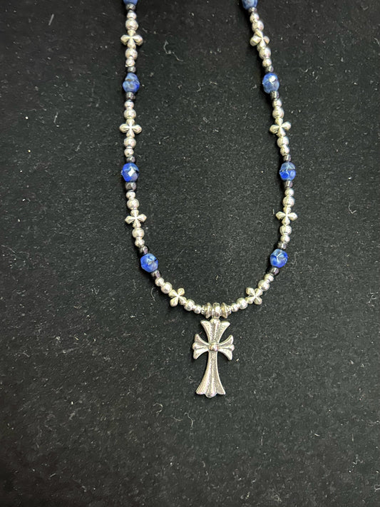 Blue and Black Cross Necklace